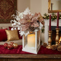 Christmas Decorated Flickering Candle Lantern – Pinkish Gold, White & Blush Holiday Décor