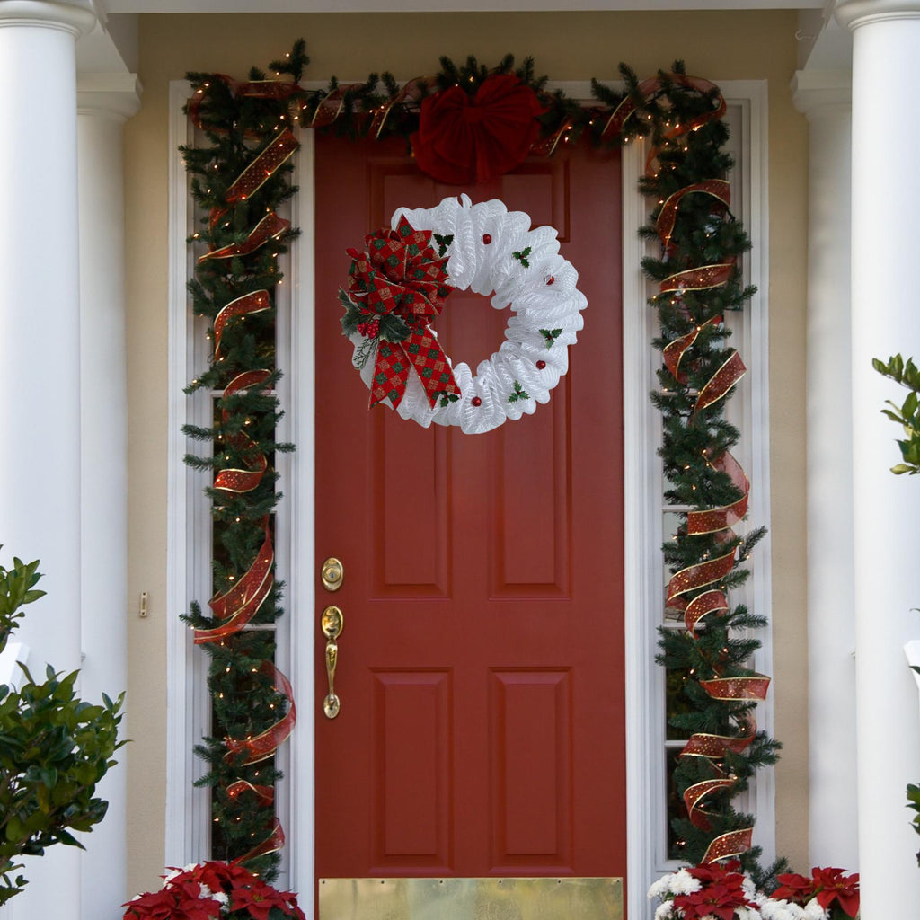 Christmas Wreath – Red & Green Christmas Bow with Holly Berries