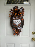 Handmade Halloween Grapevine Wreath – BOO Ghost Sign, Orange & Black Bats, Front Door Decor