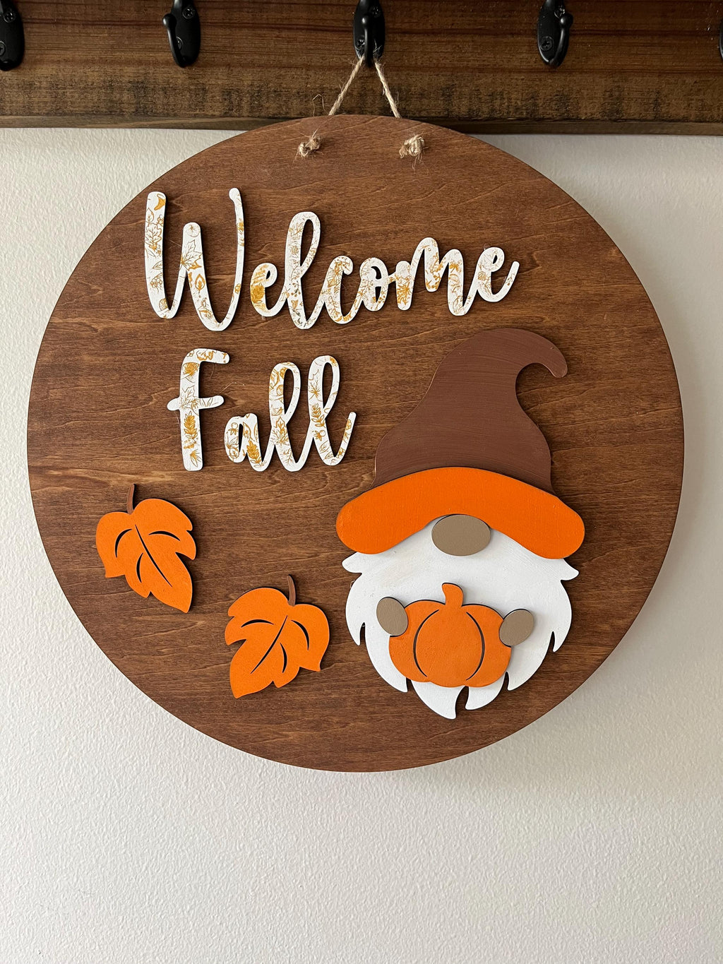 Welcome Fall Gnome Door Sign: Hand Painted Wood Autumn Decor