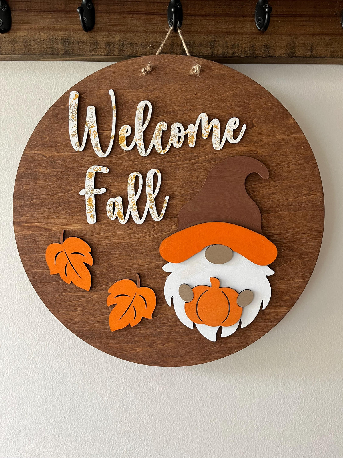 Welcome Fall Gnome Door Sign: Hand Painted Wood Autumn Decor