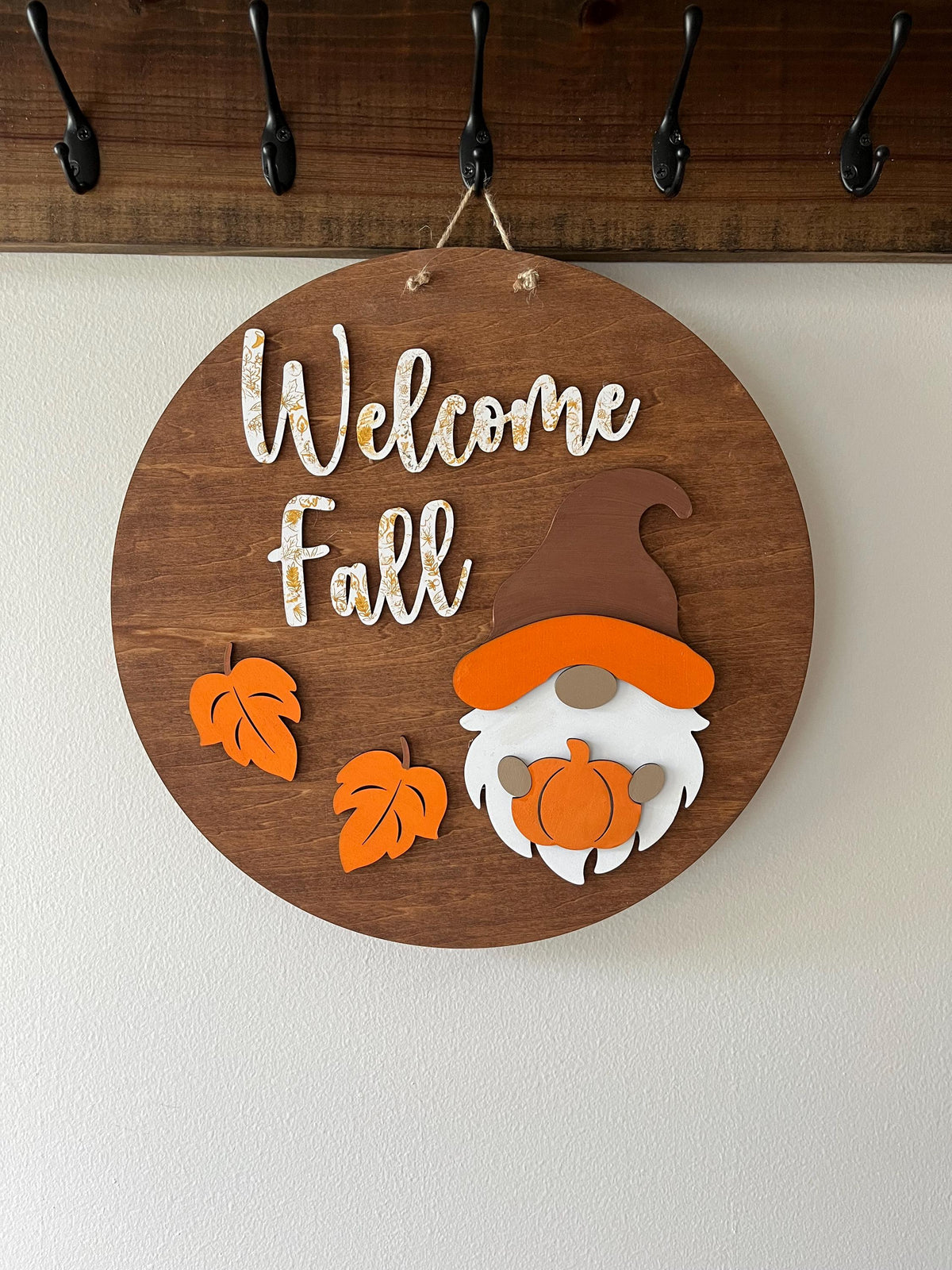 Welcome Fall Gnome Door Sign: Hand Painted Wood Autumn Decor