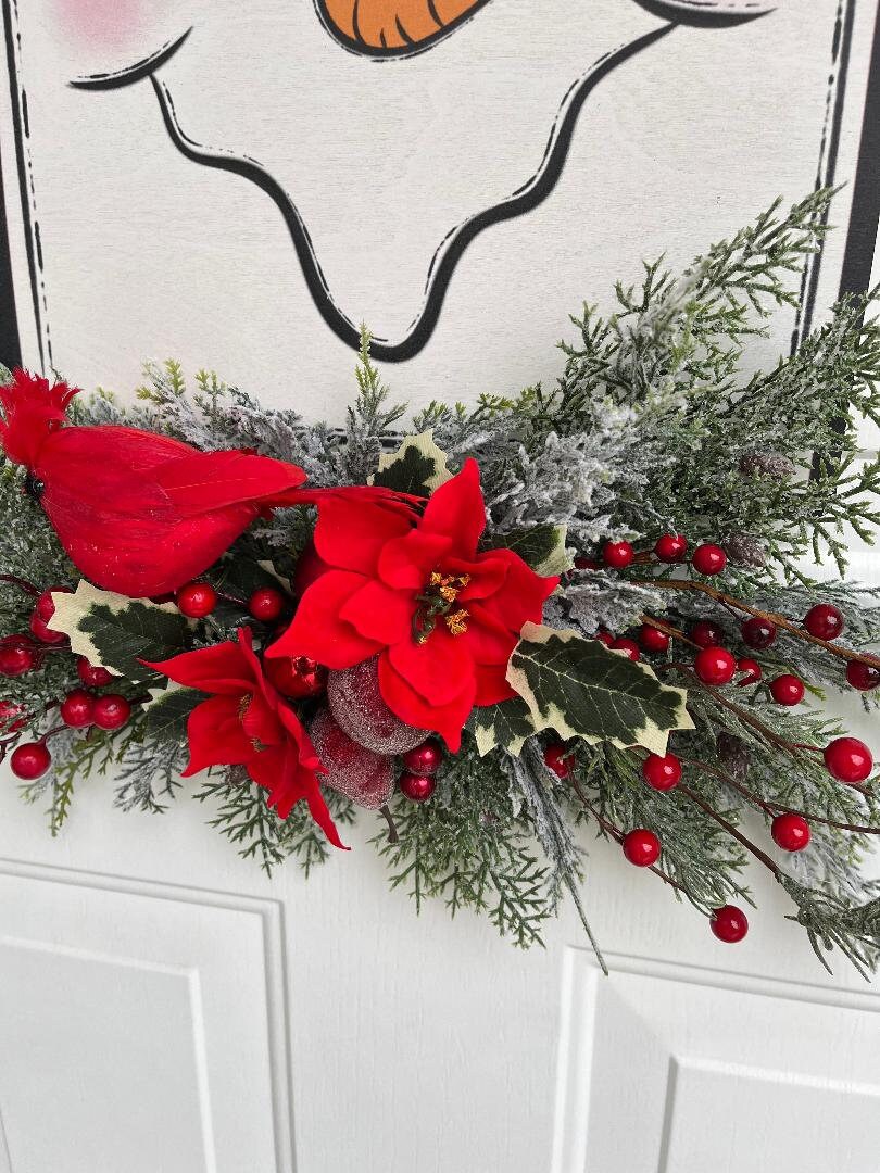 Snowman Christmas Door Sign: Holiday Cardinal Winter Decor