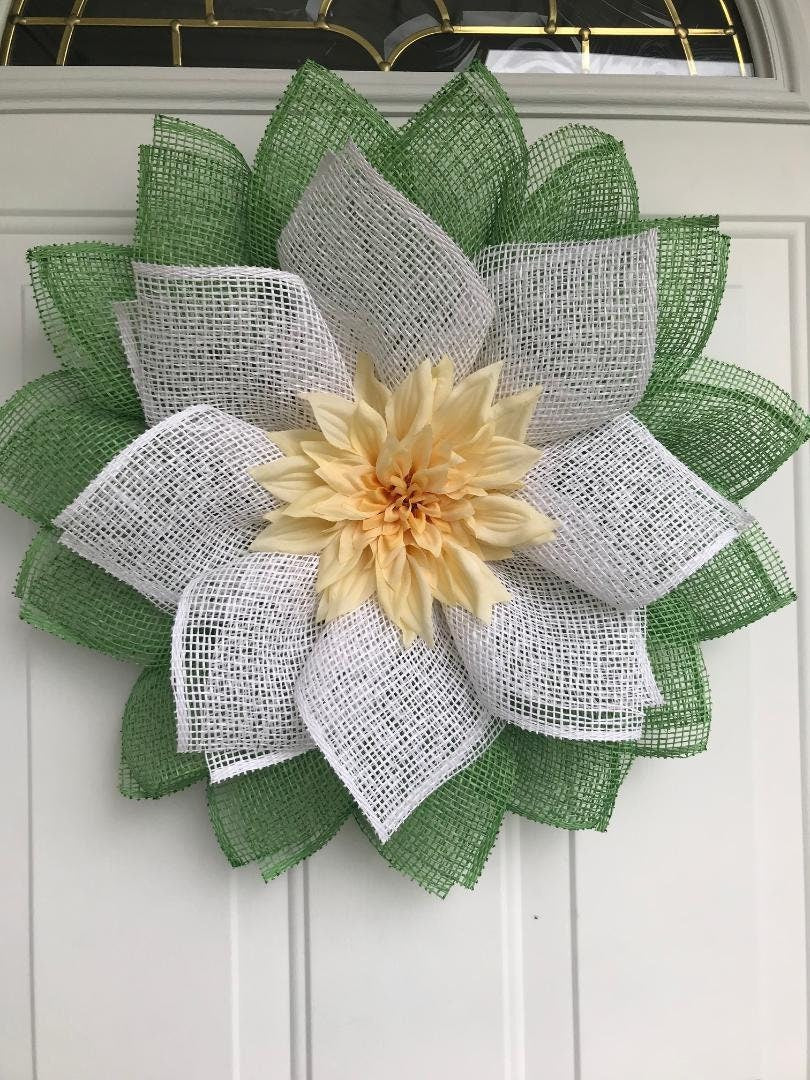 Handmade Summer Dahlia Wreath – Poly Burlap Petal Wreath for Front Door & Home Décor