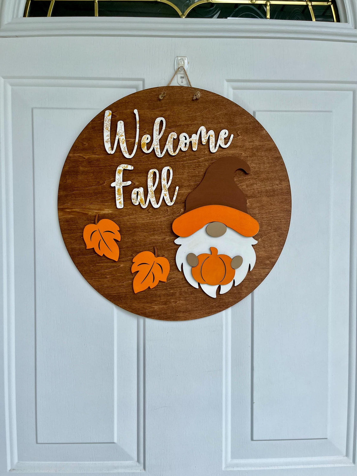 Welcome Fall Gnome Door Sign: Hand Painted Wood Autumn Decor