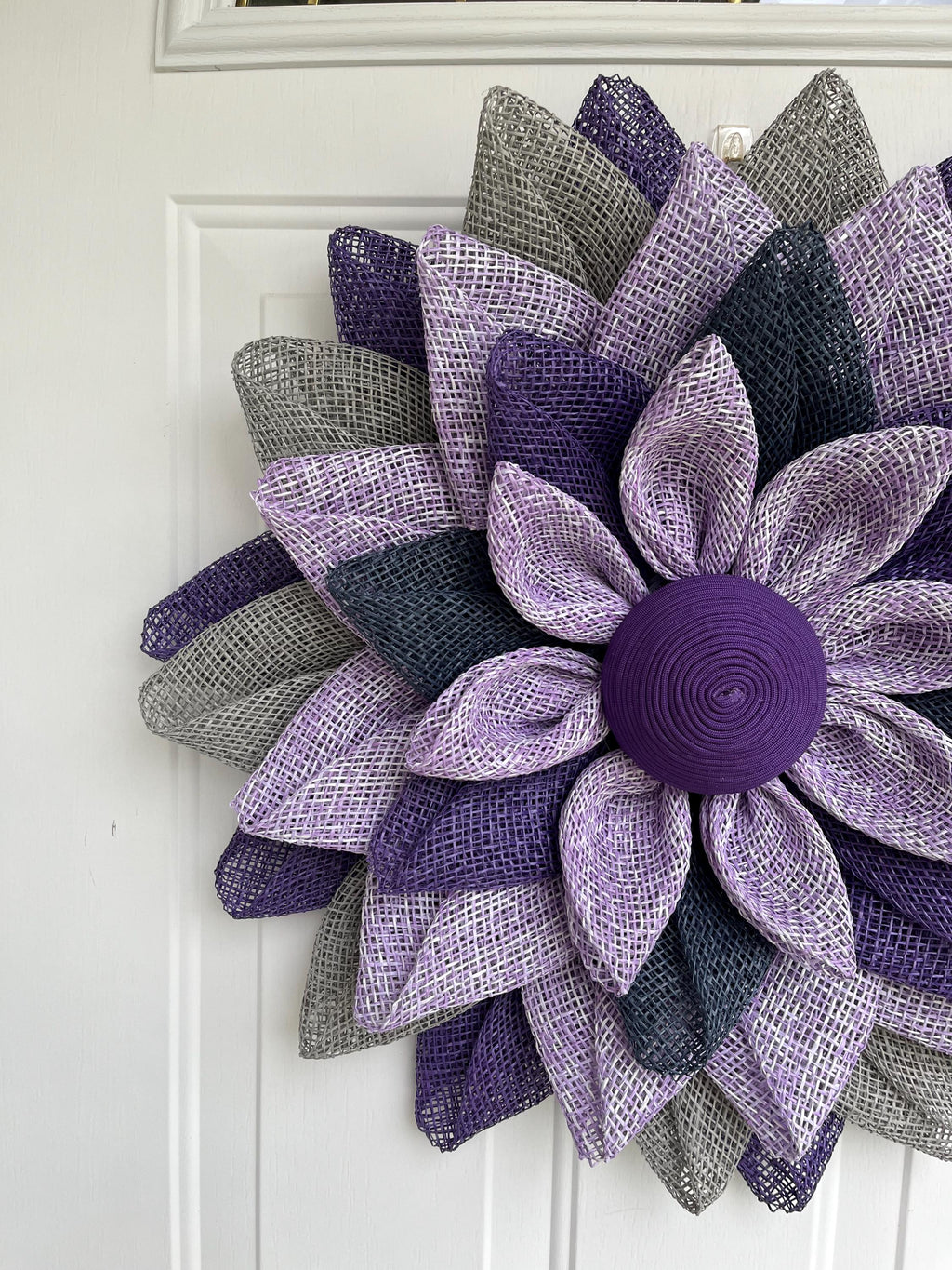Handmade Fall Flower Petal Wreath – Purple, Violet & Gray Door Décor
