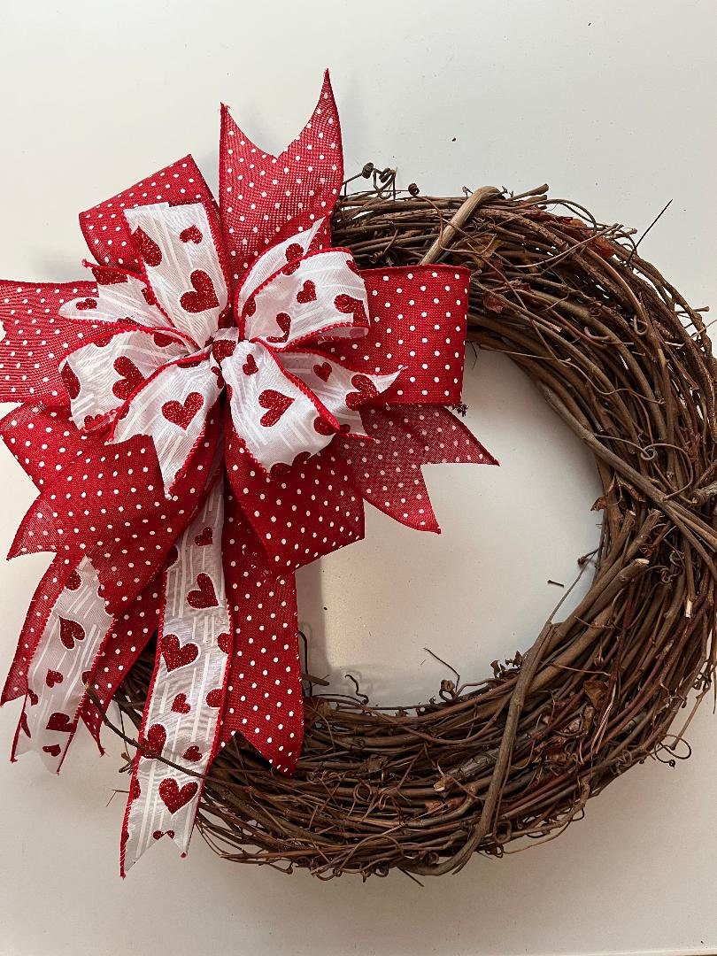 Red Polka Dot Valentine Bow: Heart Gift Decoration