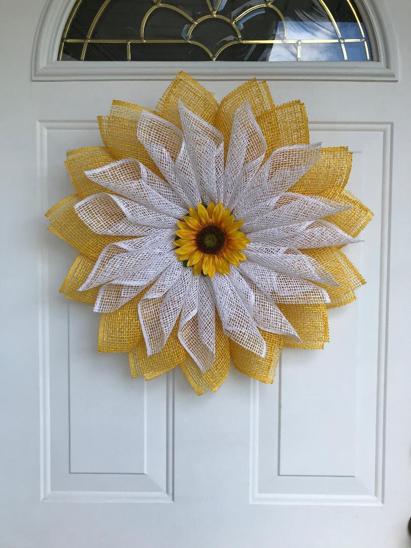 Sunflower Wreath | Yellow Burlap Petal | Summer & Fall Front Door Decor