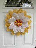 Handmade Spring Petal Wreath – Bright Yellow Burlap & Silk Tulips Door Décor