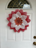 Christmas Wreath – Red & White Petals with Star Center