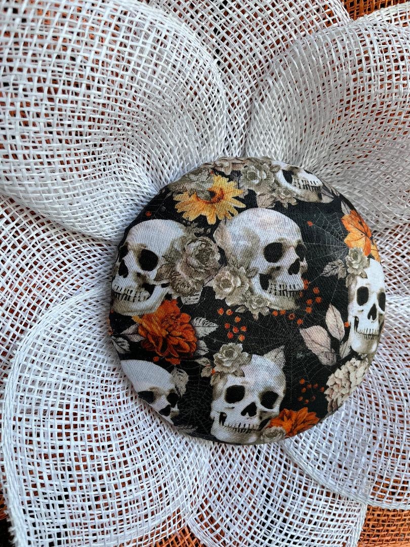 Handmade Large Halloween Door Wreath – Orange & Black Poly Burlap with Skeleton Centerpiece