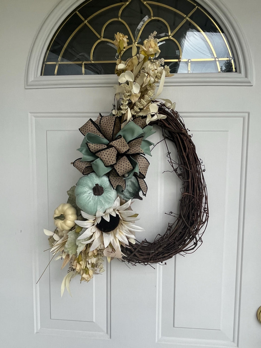 Swag for fall lantern, wreath swag, blue and beige