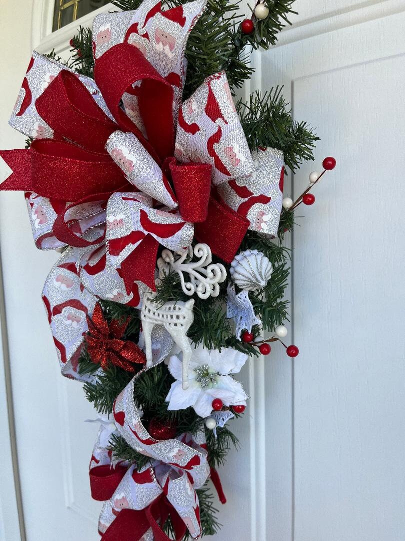 Christmas Swag – Holiday Door Decoration with Poinsettias & Reindeer