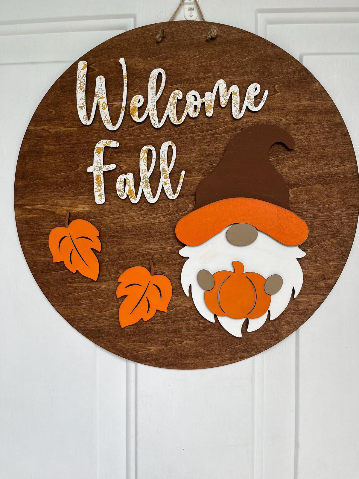 Welcome Fall Gnome Door Sign: Hand Painted Wood Autumn Decor