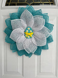Handmade Turquoise Easter Egg Petal Wreath – Poly Burlap Spring Door Décor