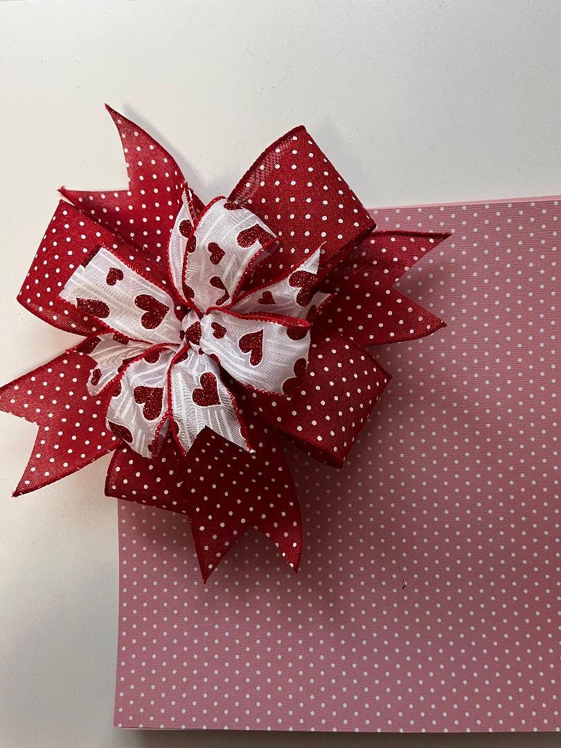 Red Polka Dot Valentine Bow: Heart Gift Decoration