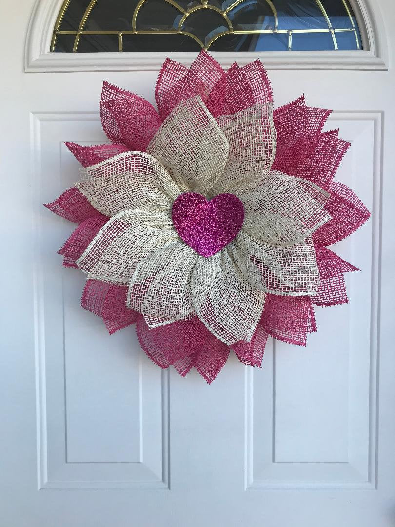 Handmade Pink & White Petal Wreath – Mother’s Day & Valentine’s Day Gift, Front Door Flower Wreath