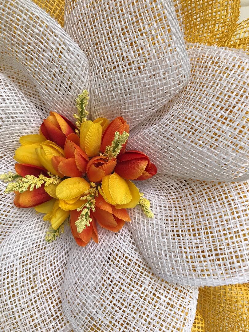 Handmade Spring Petal Wreath – Bright Yellow Burlap & Silk Tulips Door Décor