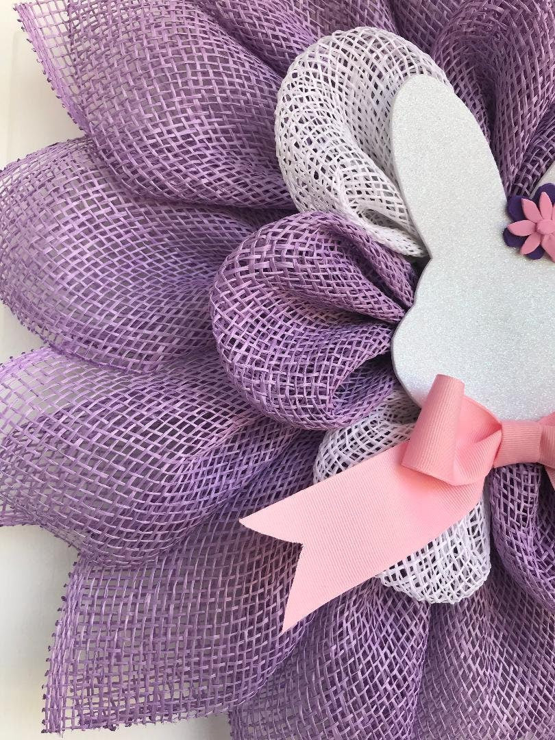 Handmade Easter Bunny Petal Wreath – Mint Green & White Burlap Door Décor