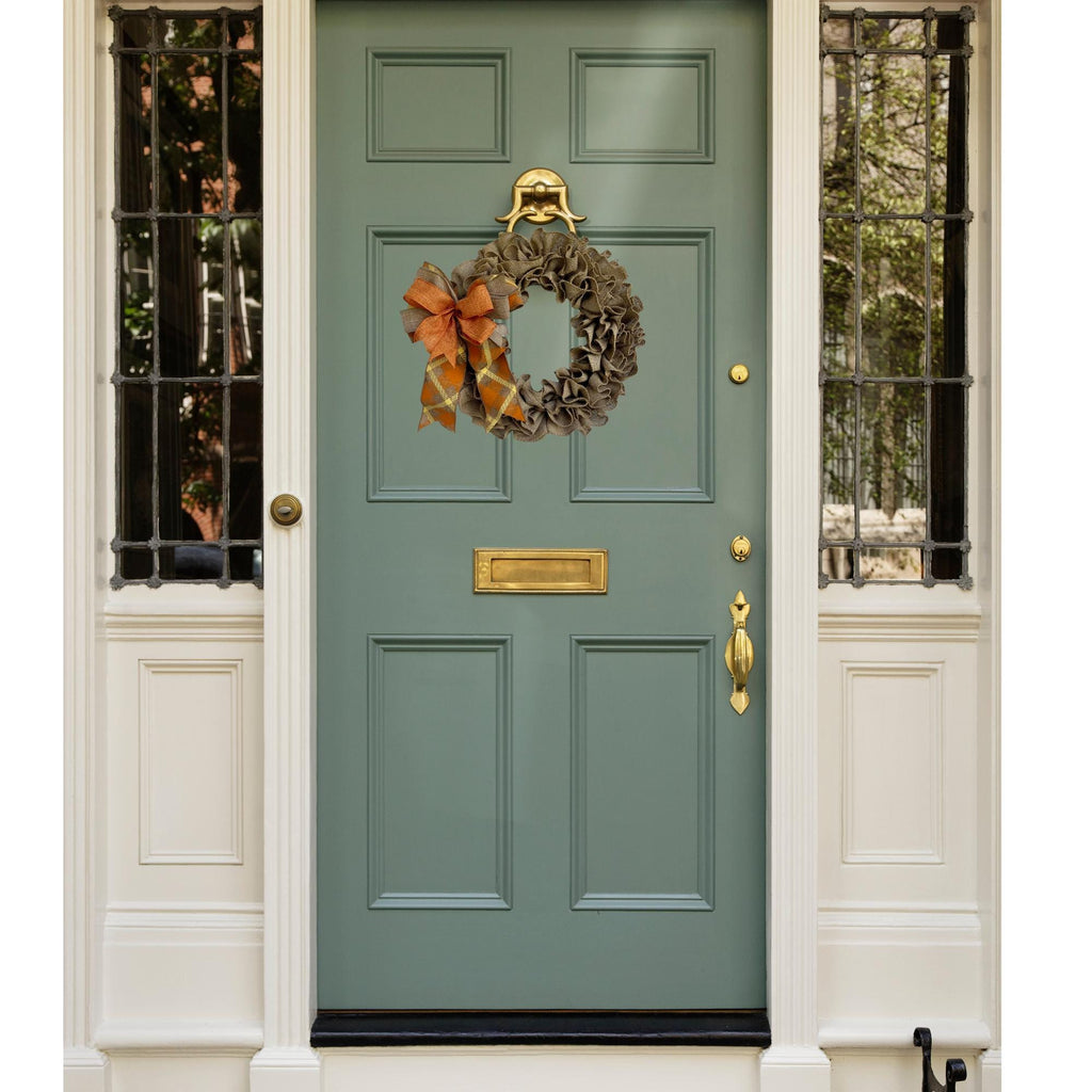 Fall Burlap Door Wreath | Orange & Beige Bow | Rustic Autumn Door Decor