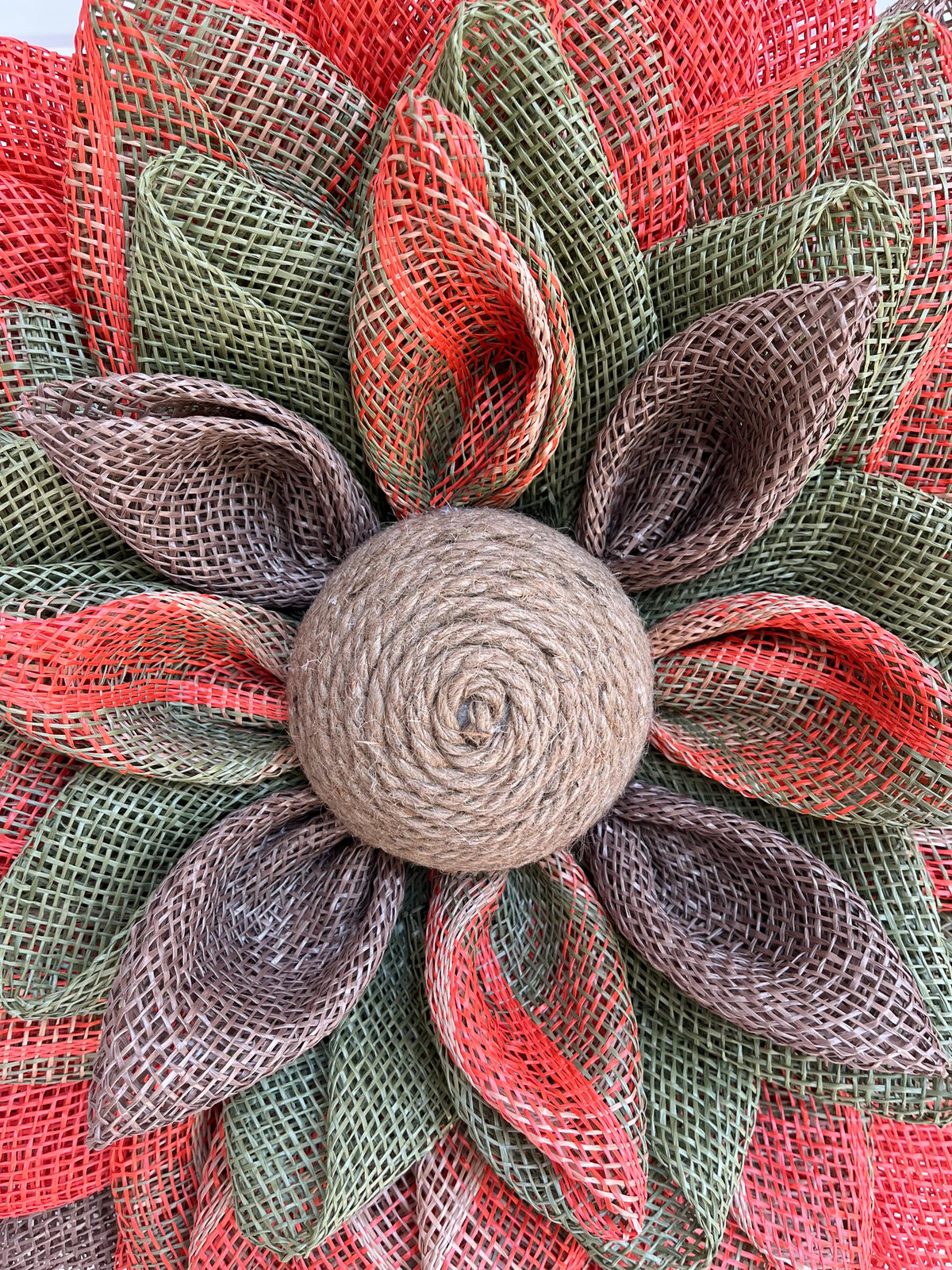Handmade Rustic Poly Burlap Fall Wreath – Colorful Petal Design, 22 Inch Autumn Front Door Décor