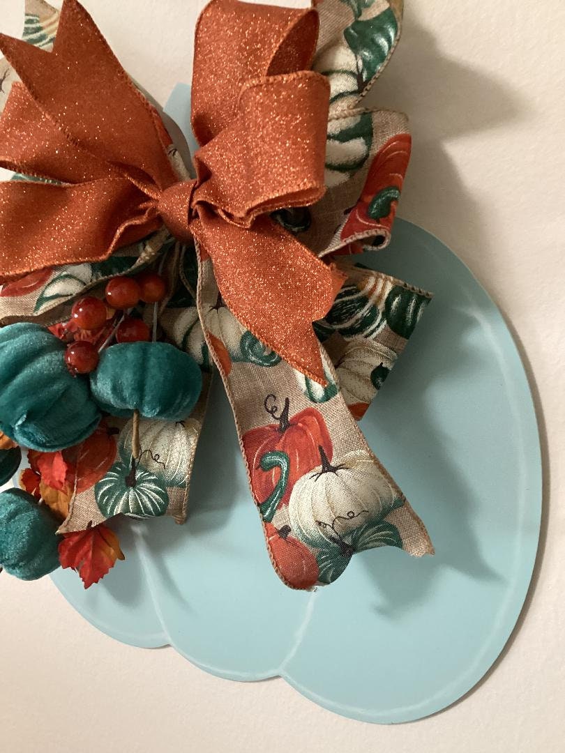 pumpkin door hanger, teal pumpkin, fall decoration