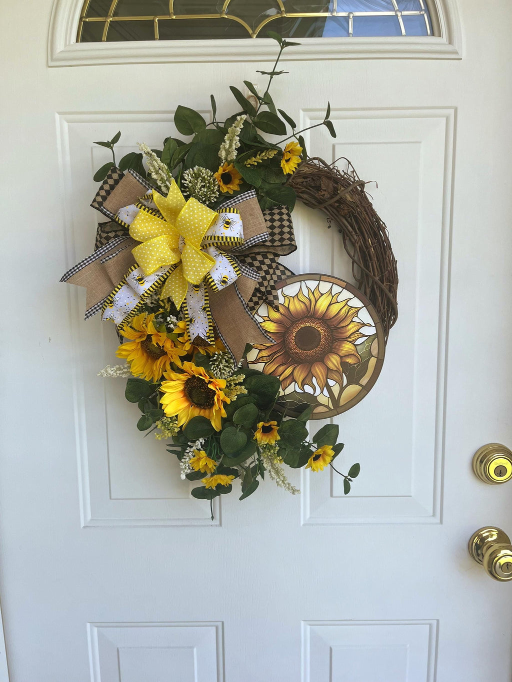 Fall sunflower wreath, Oval Grapevine, wall art