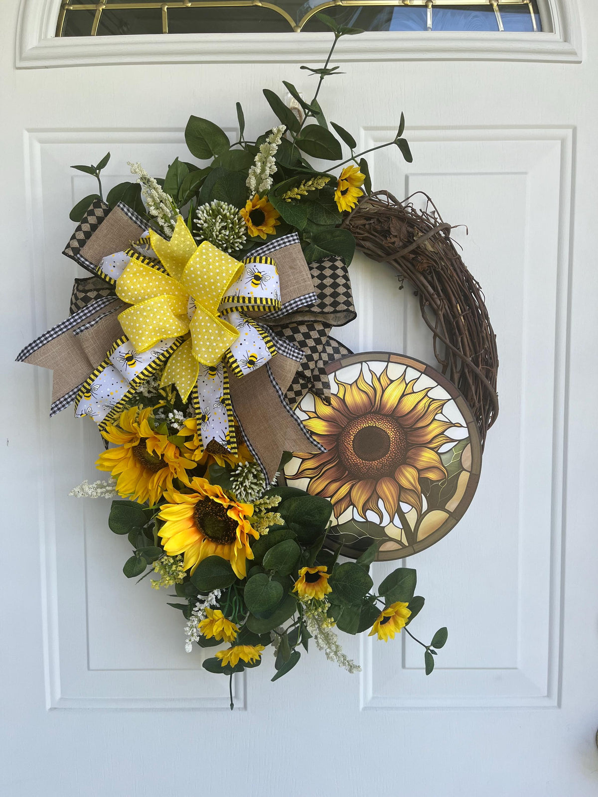 Fall sunflower wreath, Oval Grapevine, wall art