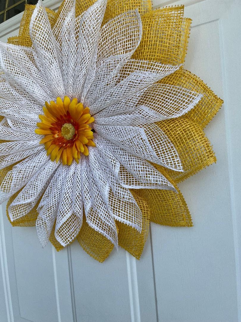 Handmade Orange Sunflower Door Wreath – Burlap Petal Wreath for Spring & Summer Décor