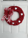 Valentine's Day Wreath – Red & White Petal Wreath with Glittery Hearts & Bow