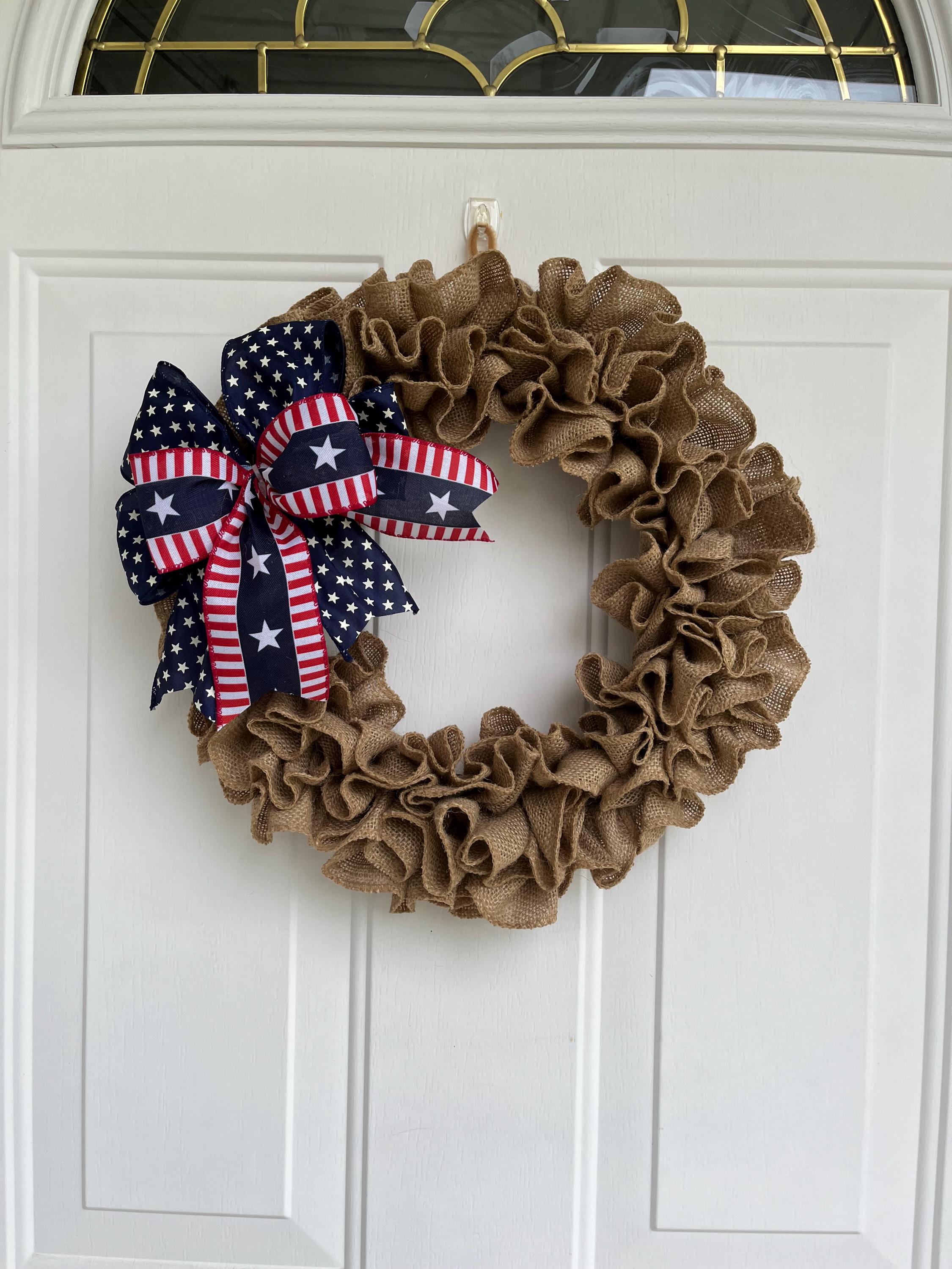 Handmade Patriotic Burlap Wreath – Red, White & Blue Front Door Decor for Memorial Day & July 4th